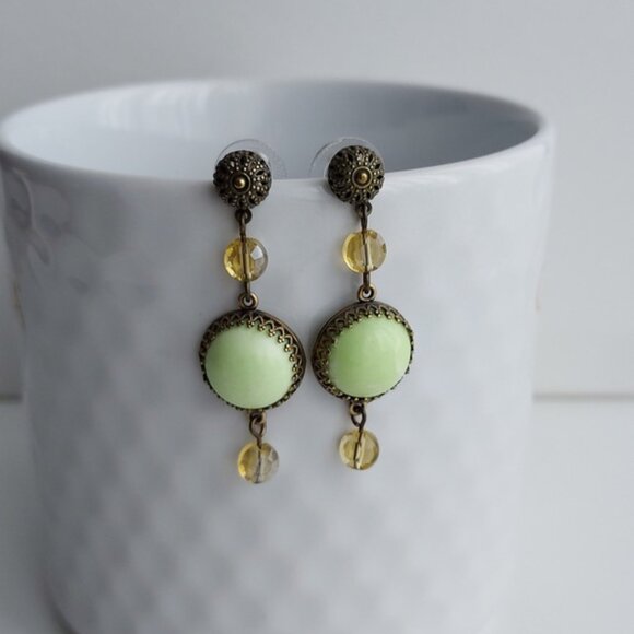 Handmade Green Gemstone Dangle Earrings - Picture 5 of 7